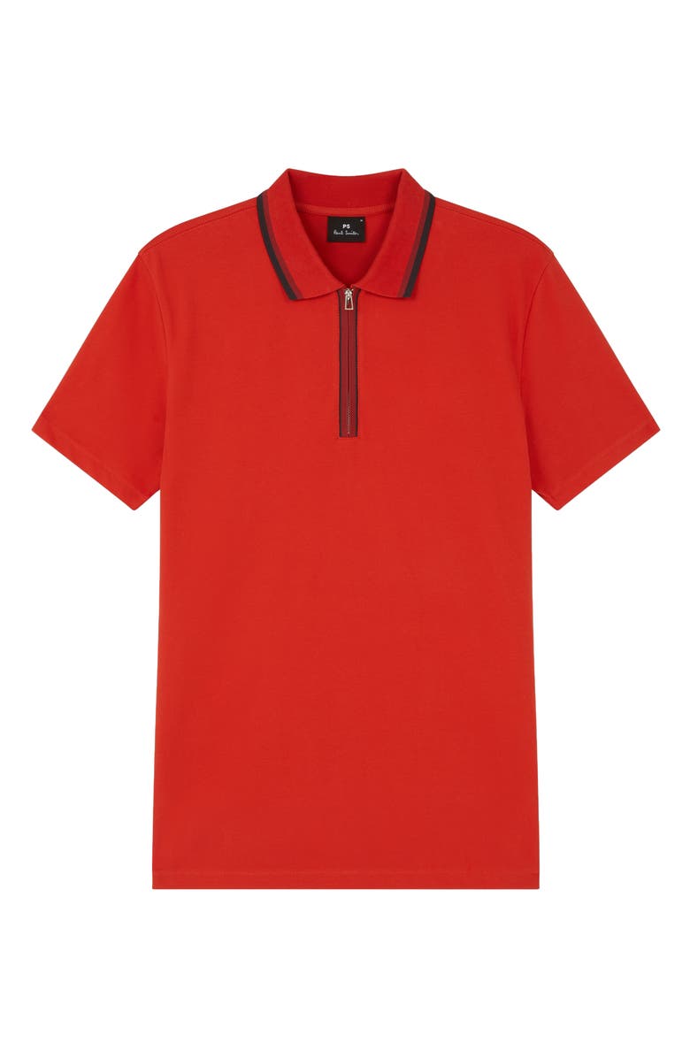 PS Paul Smith Regular Fit Tipped Cotton Piqué Quarter Zip Polo, Main, color, Coral Red