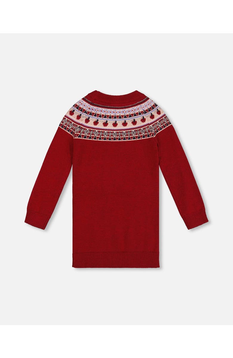 Deux par Deux Knit Dress with Apple Jacquard Yoke, Alternate, color, Red