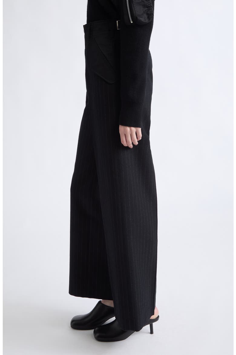 Chalk Stripe Mixed Media Trousers (Nordstrom Exclusive), Alternate, color, BLACK