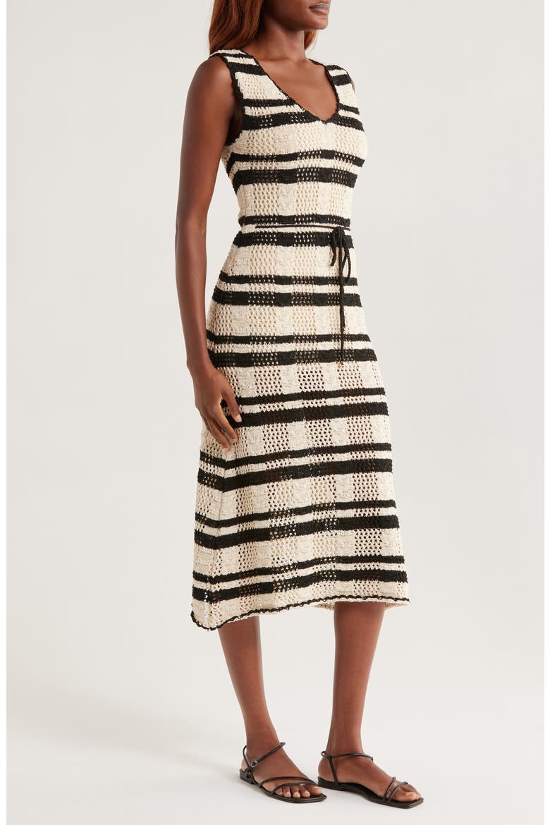 Stripe Cotton Blend Midi Cover-Up Dress, Alternate, color, NATURAL/BLACK STRIPE
