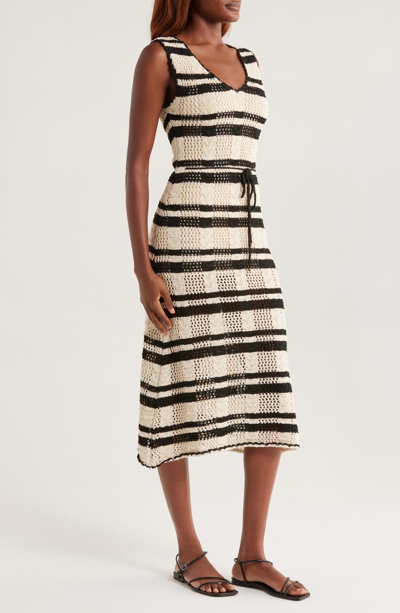 Elan Stripe Cotton Blend Midi Cover-Up Dress, Alternate, color, Natural Black Stripe