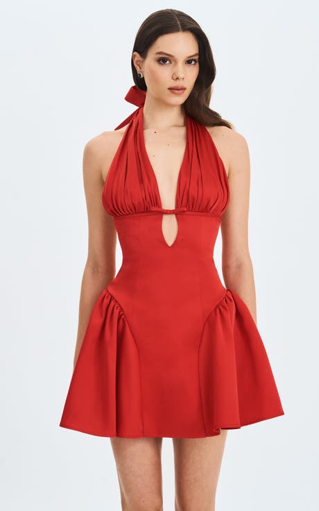 Peyton Plunging Halter Keyhole Mini Dress