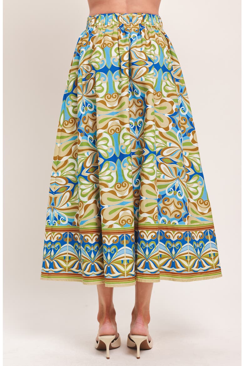 Printed Cotton Midi Skirt, Alternate, color, BLUE MULTI