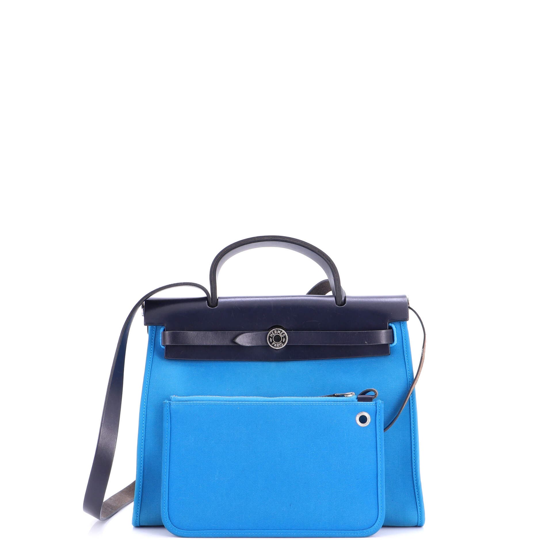 Pre-Owned Hermes Herbag Zip Leather and Toile 31, Alternate, color, Bleu Zanzibar