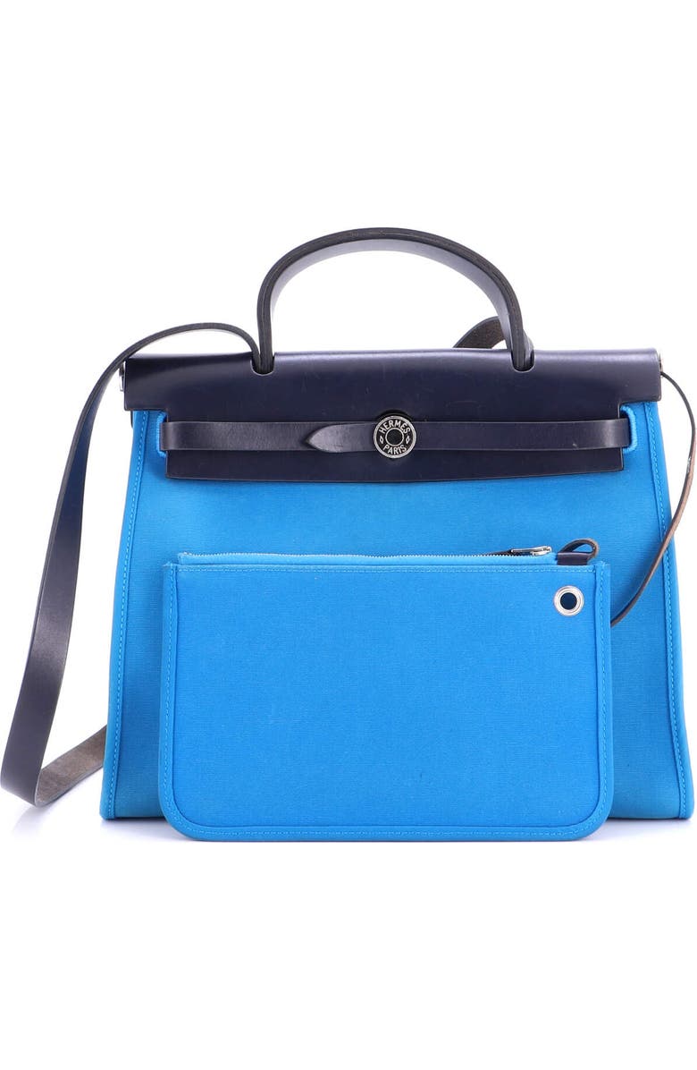 Pre-Owned Hermes Herbag Zip Leather and Toile 31, Alternate, color, Bleu Zanzibar