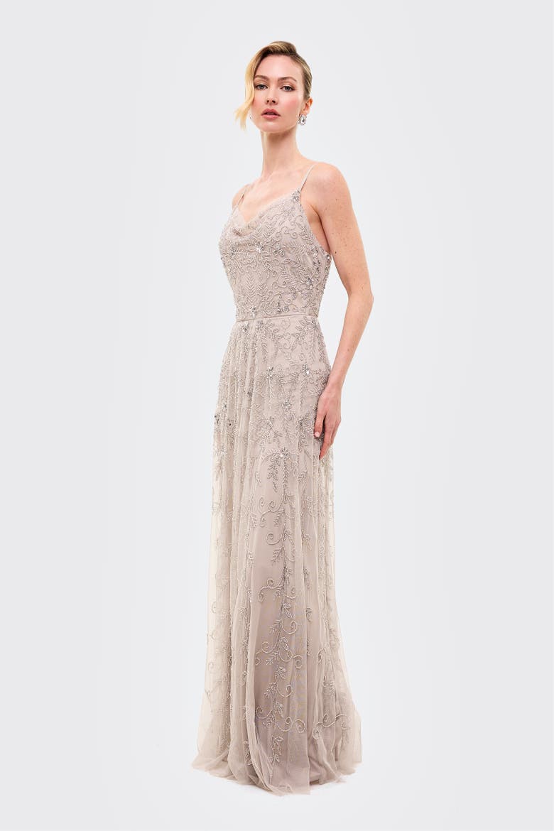 Embellished Sequins Cowl Maxi Dress, Alternate, color, LIGHT GREY