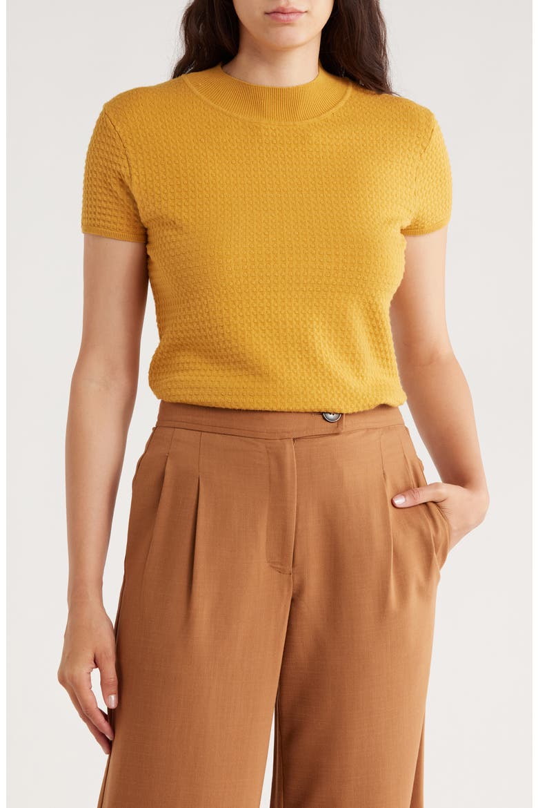 Mock Neck Short Sleeve Knit Sweater, Main, color, GOLDEN ROD