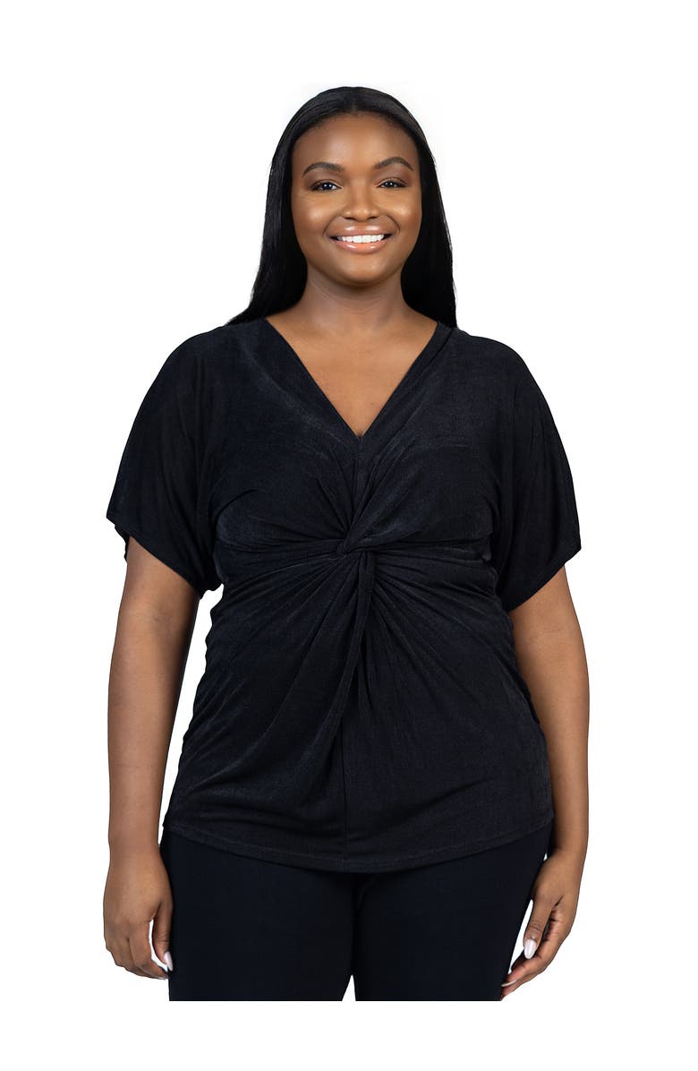 24seven Comfort Apparel Plus Size V Neck Knot Front Cap Sleeve Top, Main, color, 