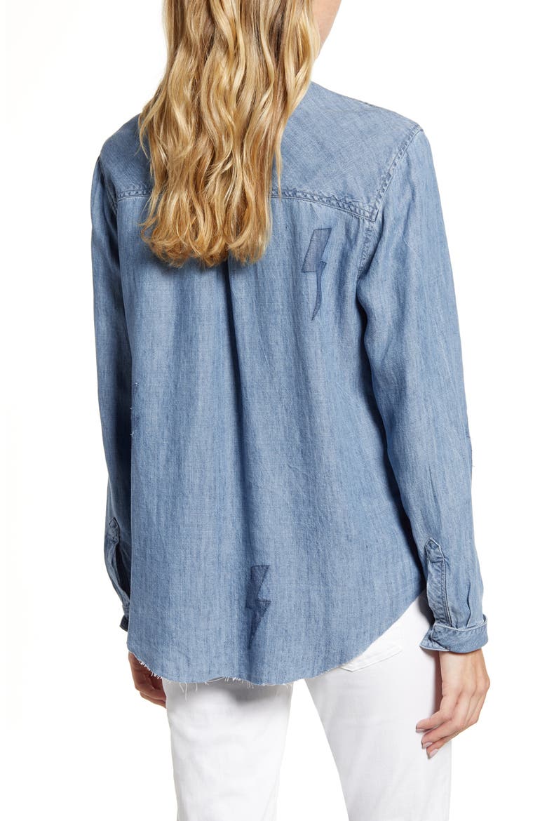 Ingrid Raw Hem Chambray Shirt, Alternate, color, MEDIUM VINTAGE LIGHTNING BOLTS