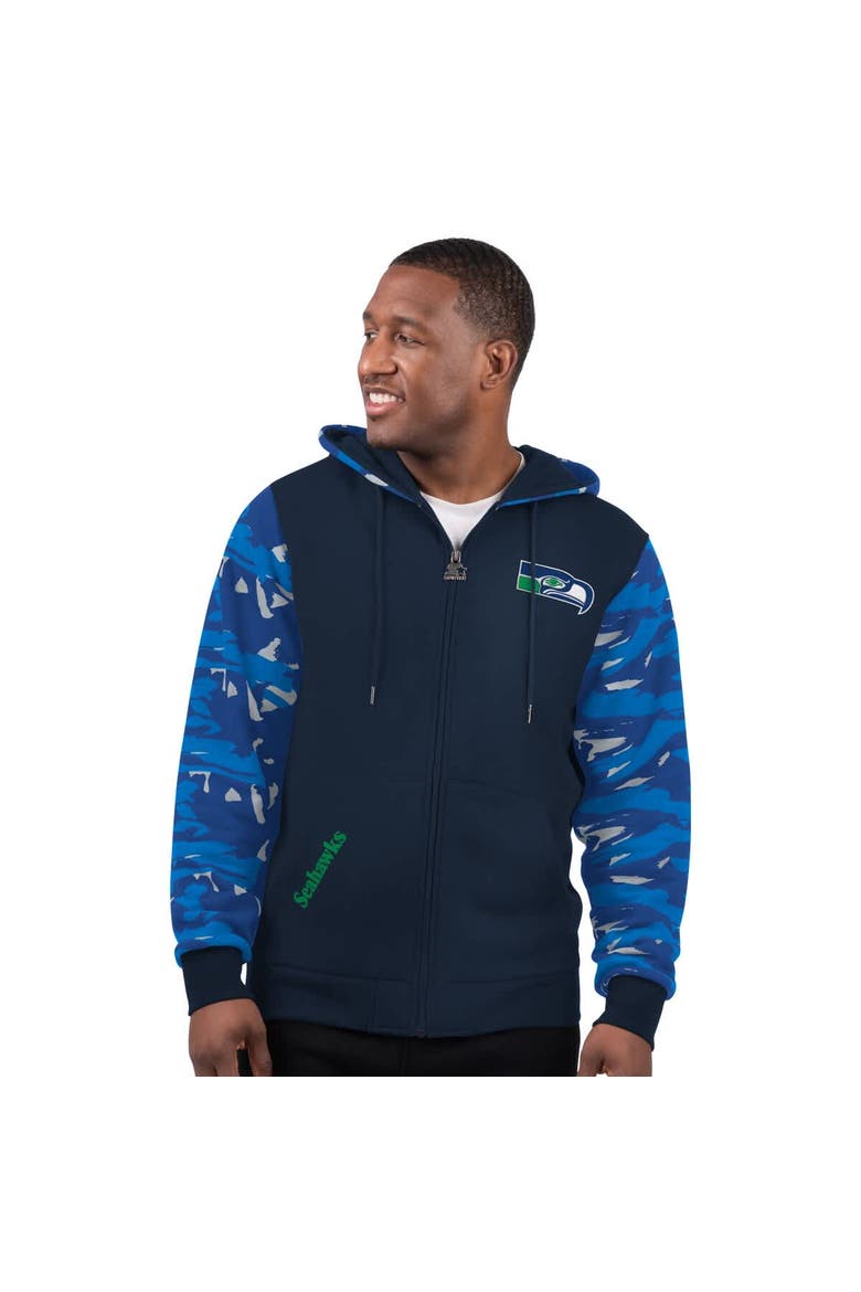 Men's Starter Navy Seattle Seahawks Thursday Night Gridiron Vintage Logo Full-Zip Hoodie, Main, color, Navy
