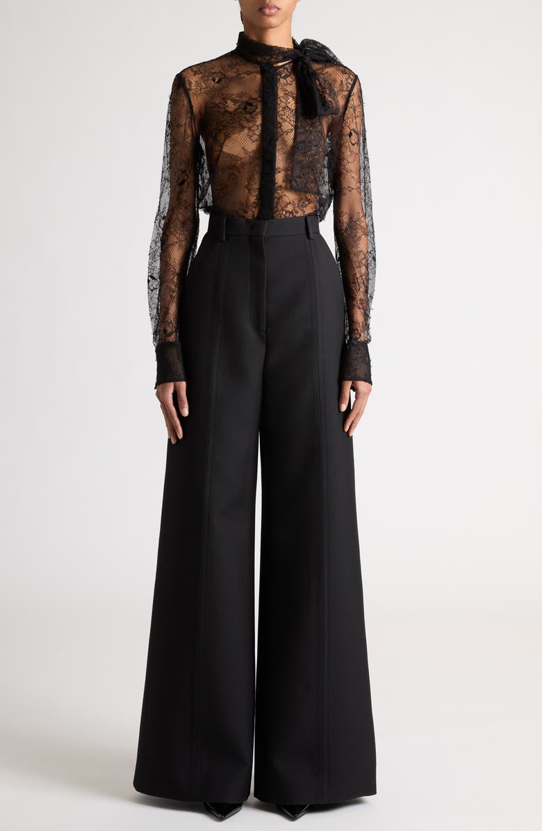 Valentino Garavani Sheer Floral Lace Tie Neck Shirt, Alternate, color, 