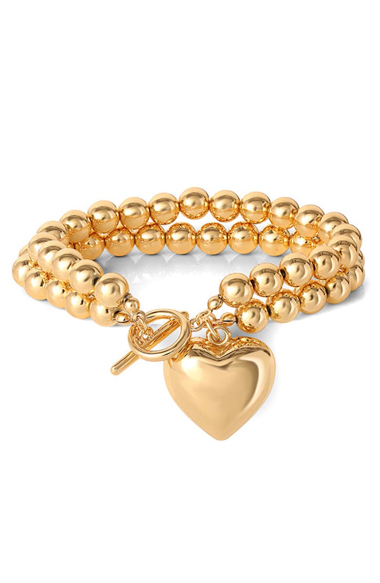 Jessica Simpson Bead Heart Bracelet, Main, color, Gold