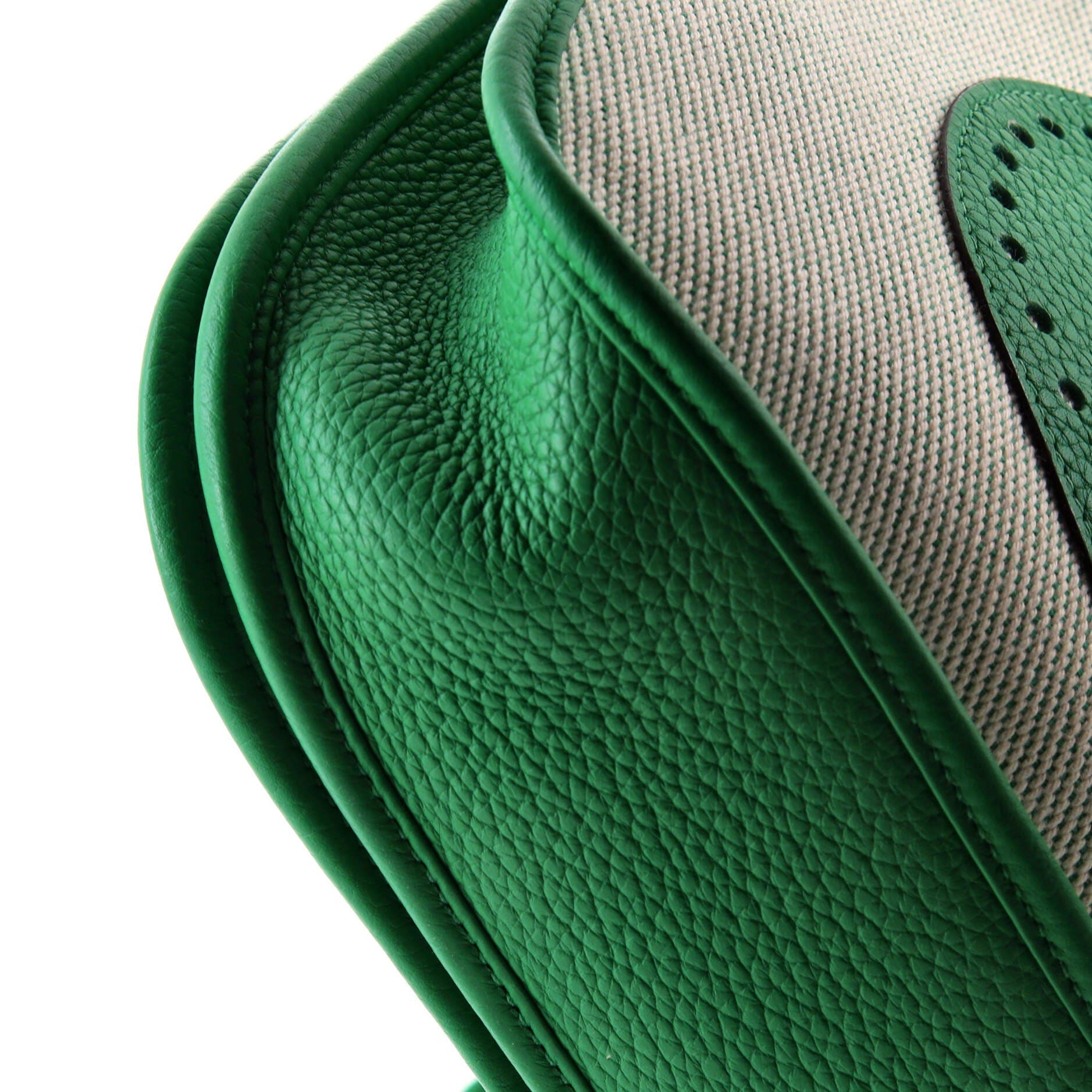 Pre-Owned Hermes Evelyne Bag Gen III Toile and Leather PM, Alternate, color, Green