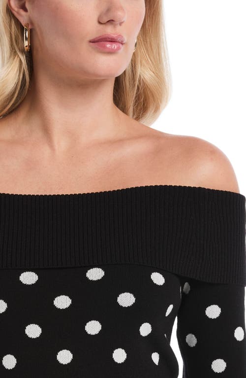 Laundry By Shelli Segal Polka Dot Off The Shoulder Sweater In Black