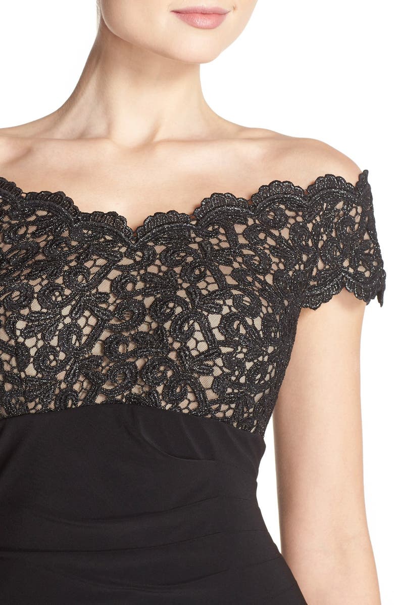 Xscape Evenings Xscape Lace & Jersey Off the Shoulder Sheath Dress, Alternate, color, 