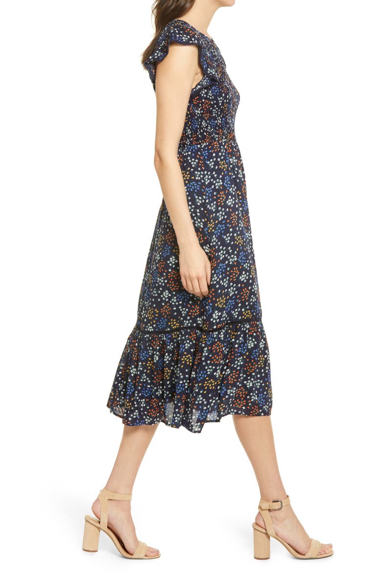 Blossom & Bloom Floral Smocked Dress, Alternate, color, BLACK MULTI