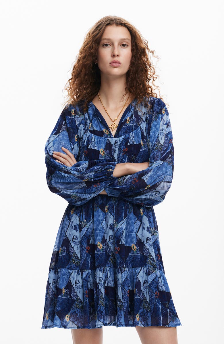 Desigual Luca Long Sleeve Plissé Dress, Alternate, color,