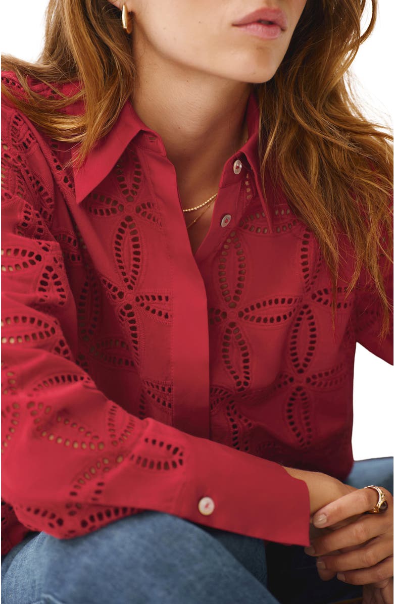 MINT VELVET Broderie Cropped Shirt, Alternate, color, Red