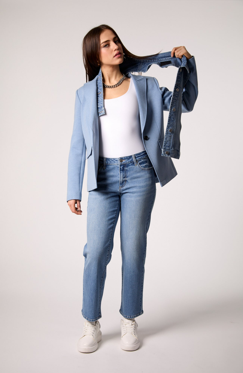 BLUE REVIVAL Helen Blazer with Removeable Denim Insert, Alternate, color, Heather Blue