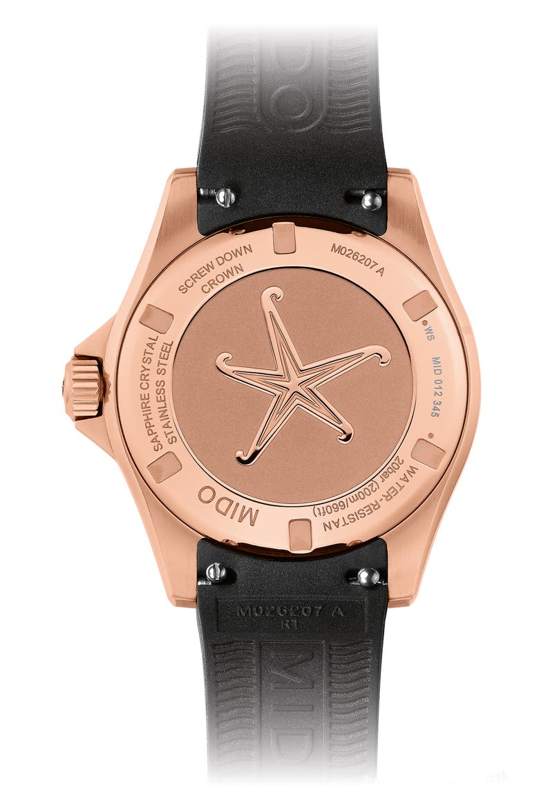 Ocean Star Rubber Strap Watch, 36.5mm, Alternate, color, BLACK