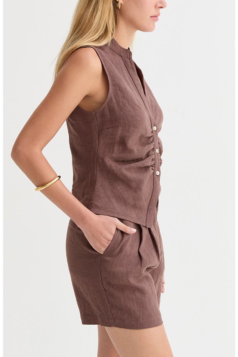 Sleeveless Mandarin Collar Blouse Top, Alternate, color, Brown