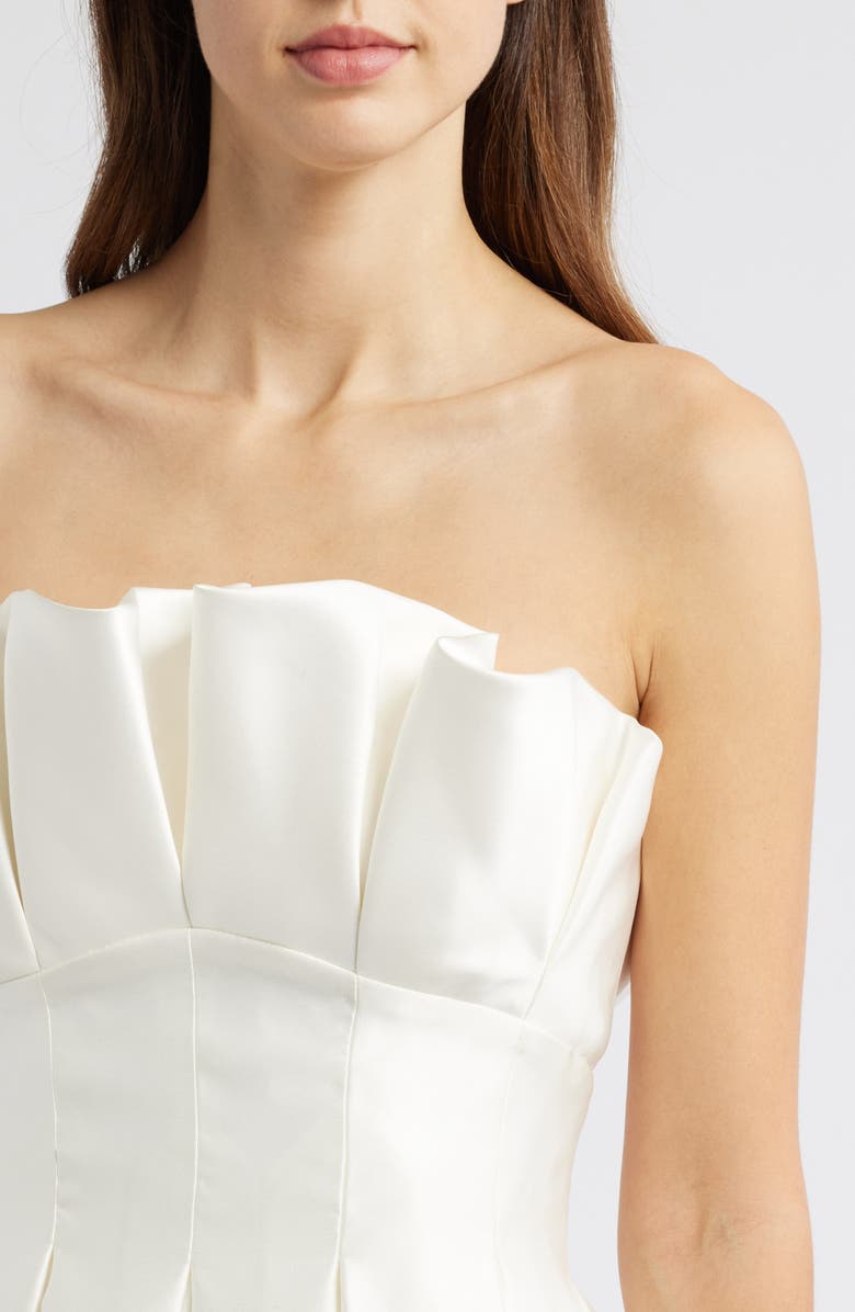Amsale Pleated Strapless Fit & Flare Cocktail Dress, Alternate, color, Ivory