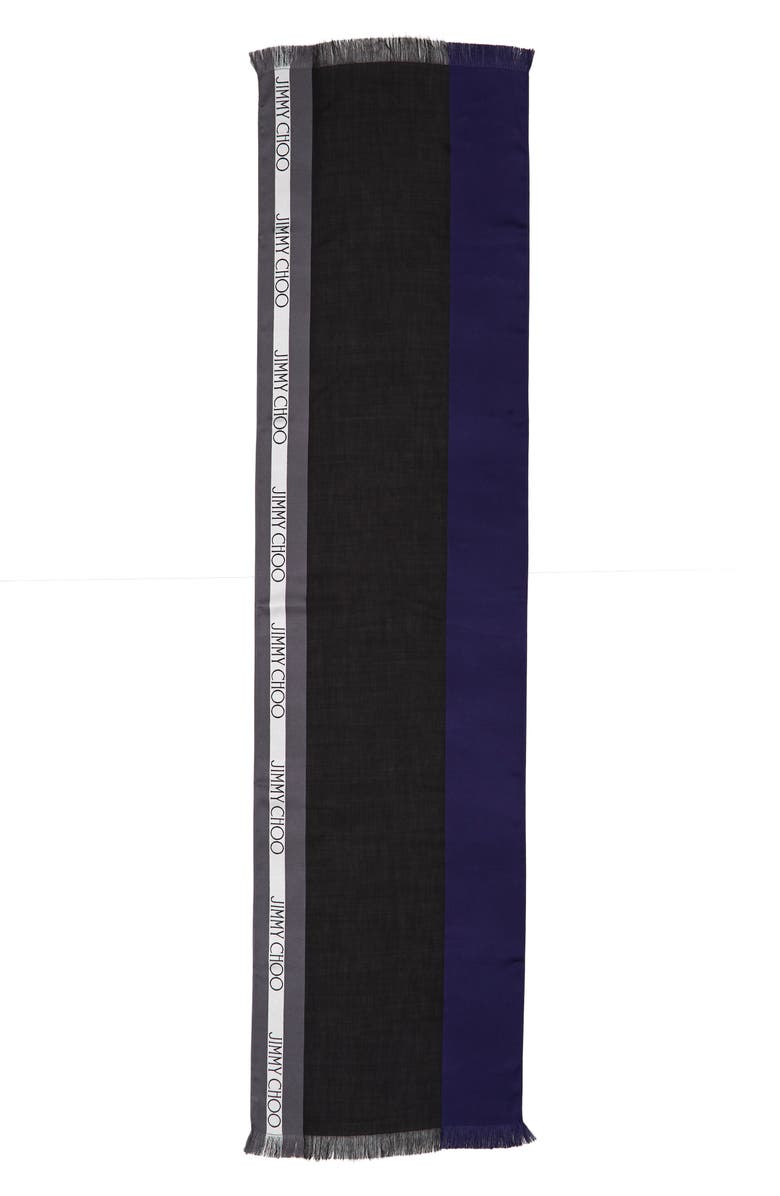 Jimmy Choo Colorblock Logo Silk Blend Scarf, Main, color, 