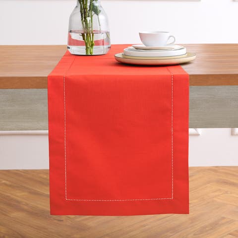 Cotton Linen Hemstitch Table Runner for Dining Table, Holiday and Everyday Table Decor