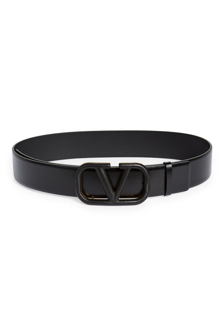 Women's VLOGO Leather Belt, Main, color, NERO