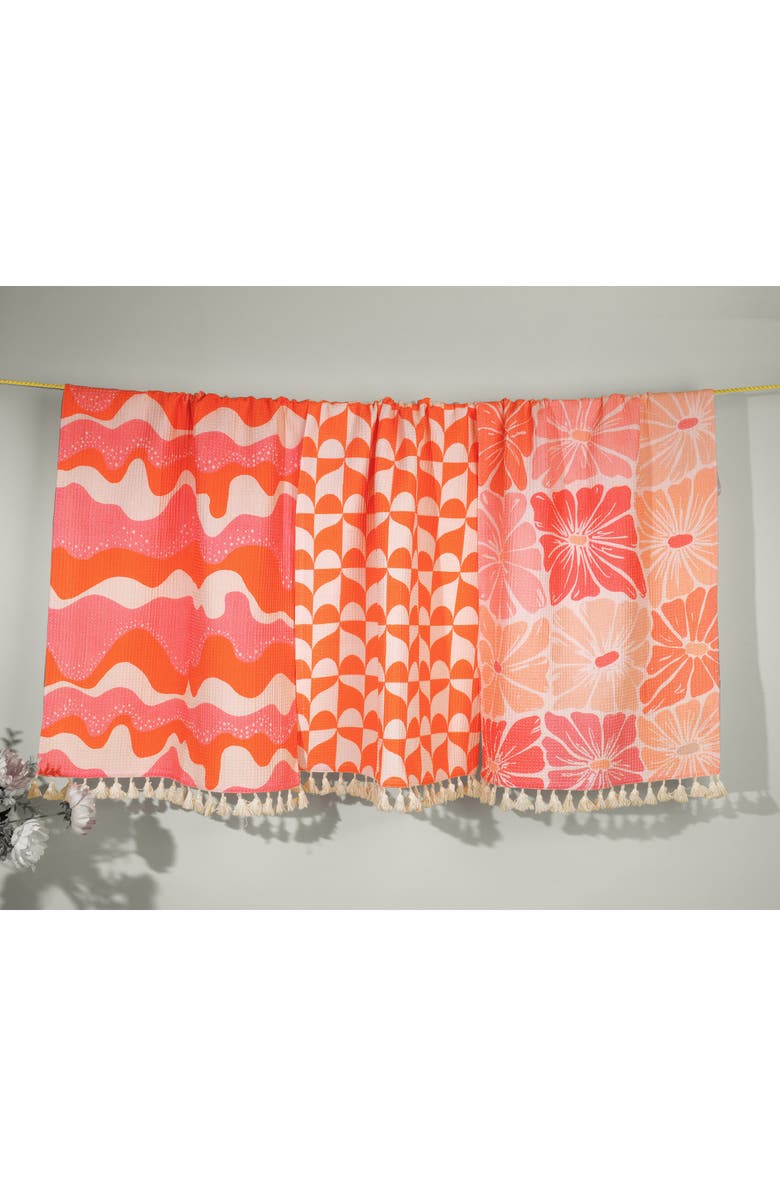 Tiramisu The Marrakesh Mod Set of 3 Cotton Waffle Kitchen Towels, Alternate, color, Hot Pink/ Orange
