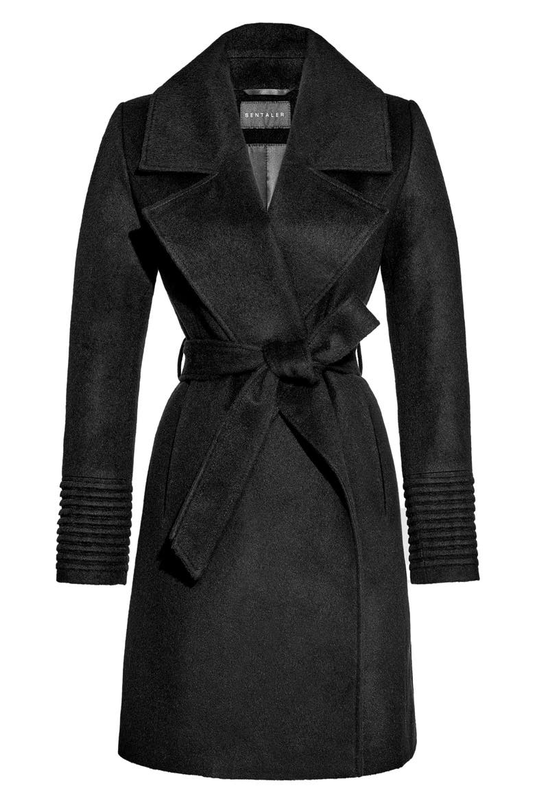 Alpaca & Wool Wrap Coat, Alternate, color, BLACK
