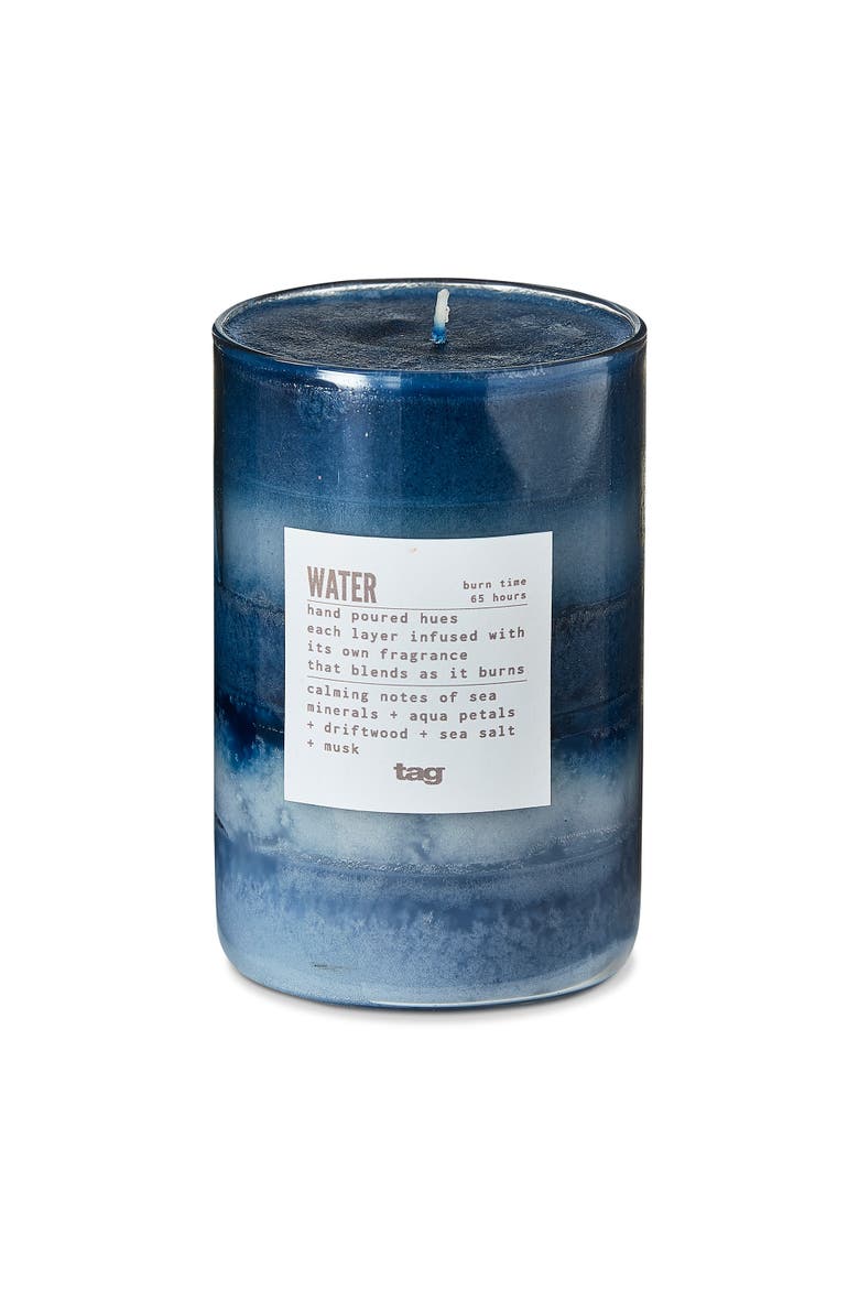 Water Themed Scented Paraffin Wax Pillar Candle Medium Blue, Main, color, Blue