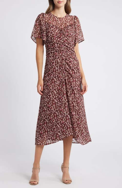 Mila Mae Floral Center Ruched Dress in Burgundy Floral 