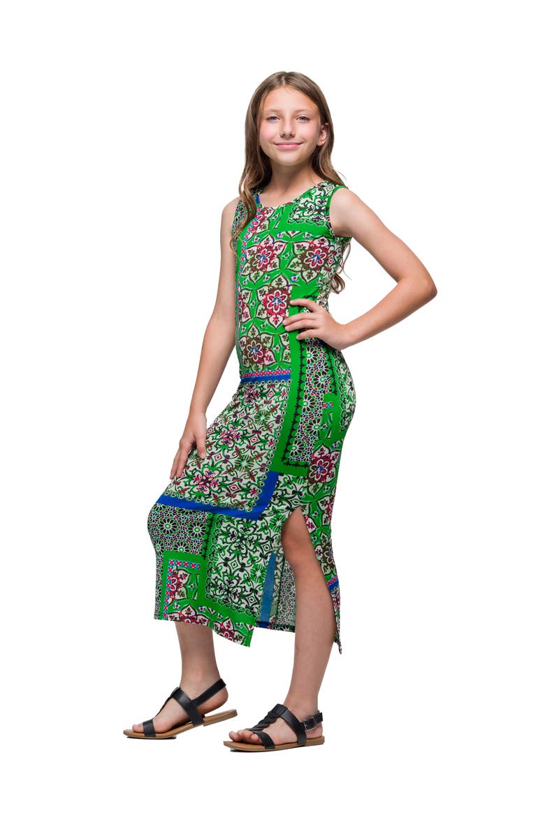 Green Scarf Print Side Slit Maxi Dress, Alternate, color, Green Multi