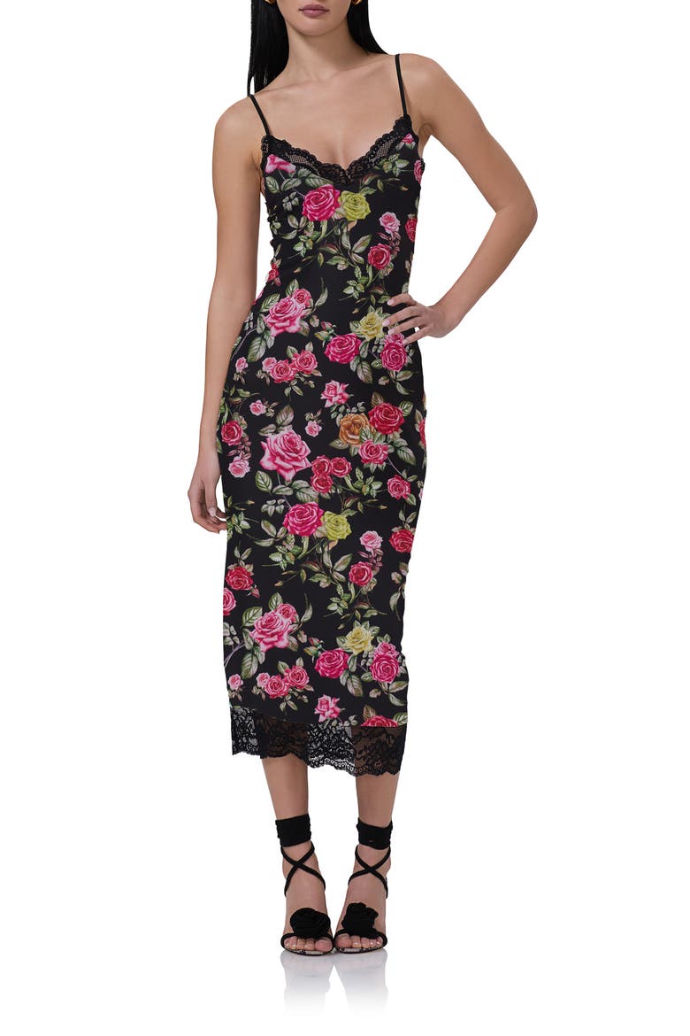 Nissa Lace Trim Midi Slipdress, Main, color, WALLPAPER ROSE