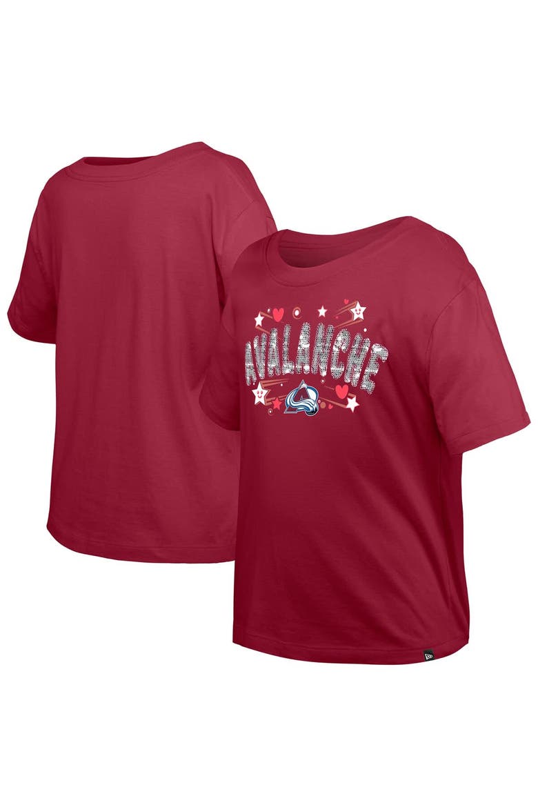 Girl's Youth New Era  Dark Red Colorado Avalanche Flip Sequin T-Shirt, Main, color, Dark Red