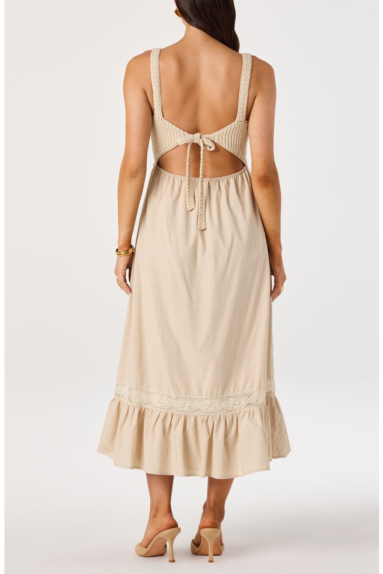 Jacquelin Mixed Media Back Cutout Midi Dress, Alternate, color, NATURAL