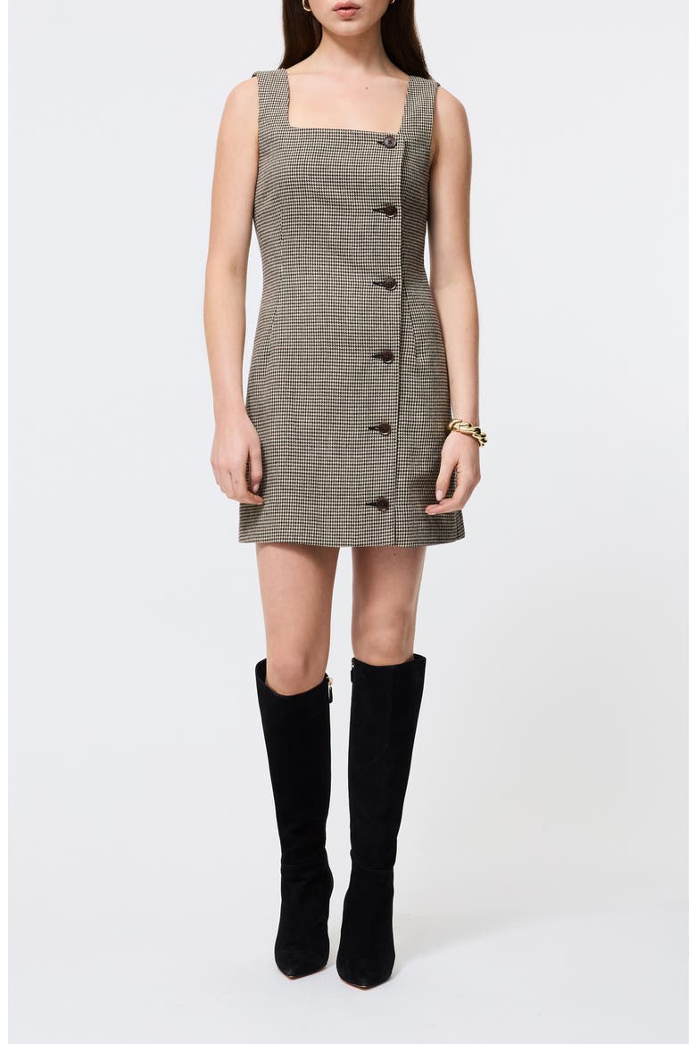 Houndstooth Sleeveless Button Front Minidress, Main, color, BROWN MULTI