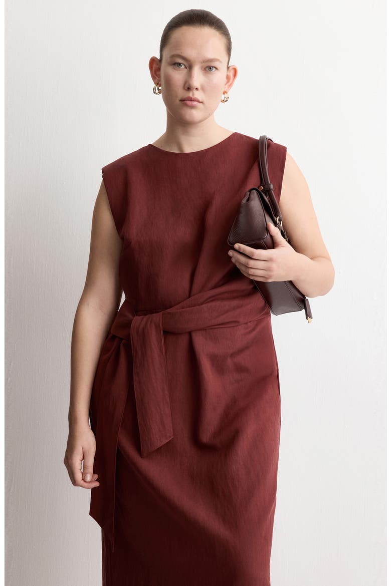 Sleeveless Sash Midi Dress, Alternate, color, WINE