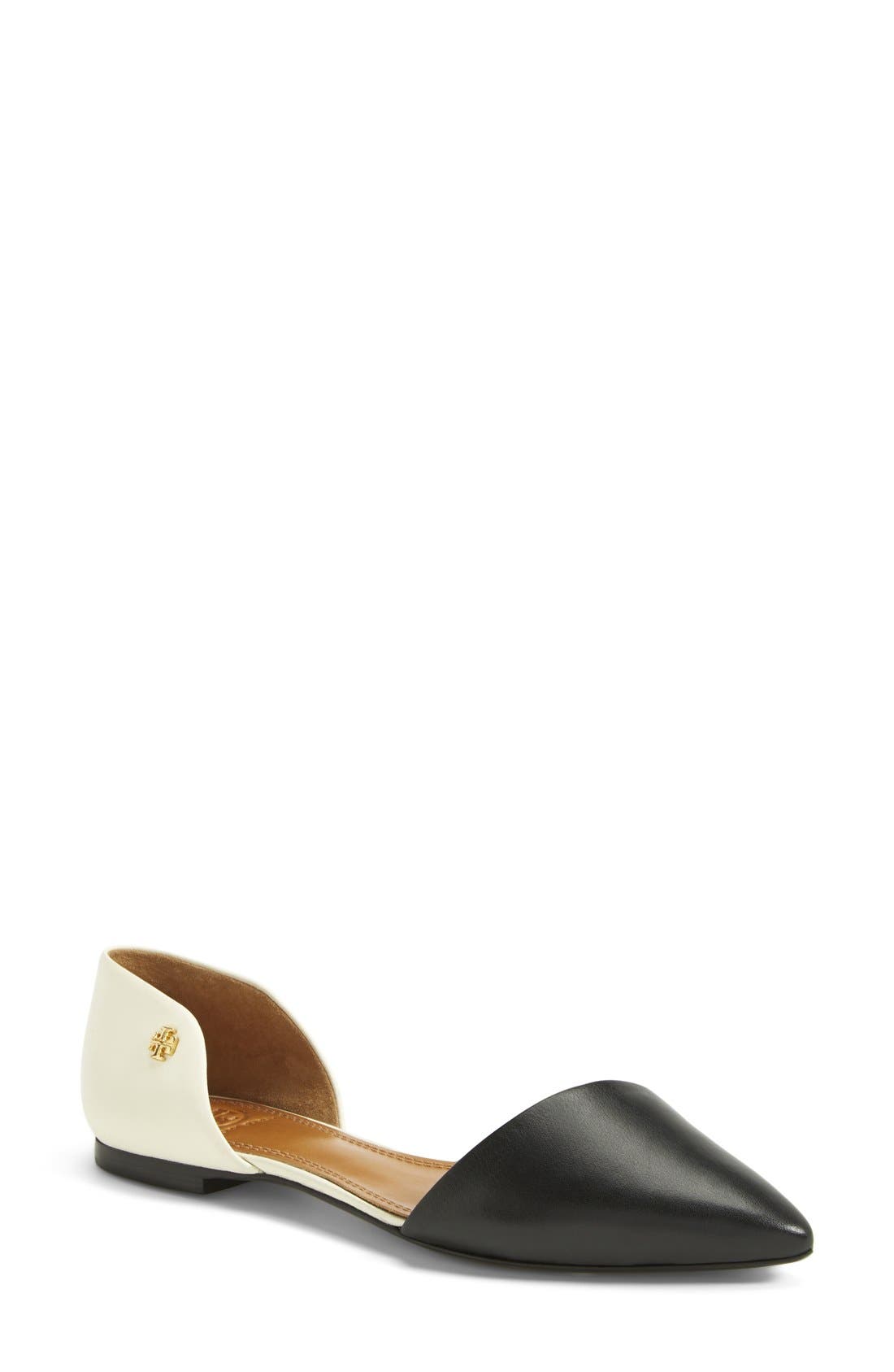 Leather Flat, Main, color, BLACK/ IVORY