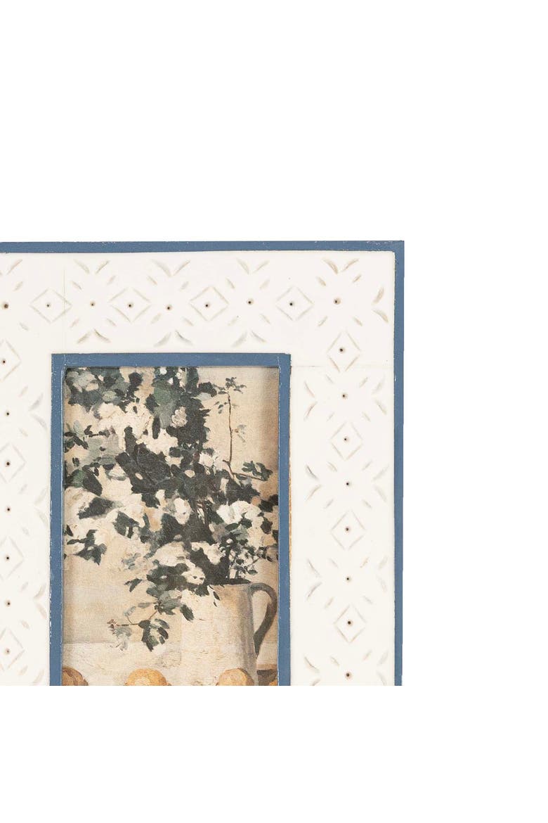 4x6 Blue & Cream Rustic Mango Wood Geometric Pattern Photo Frame, Alternate, color, White