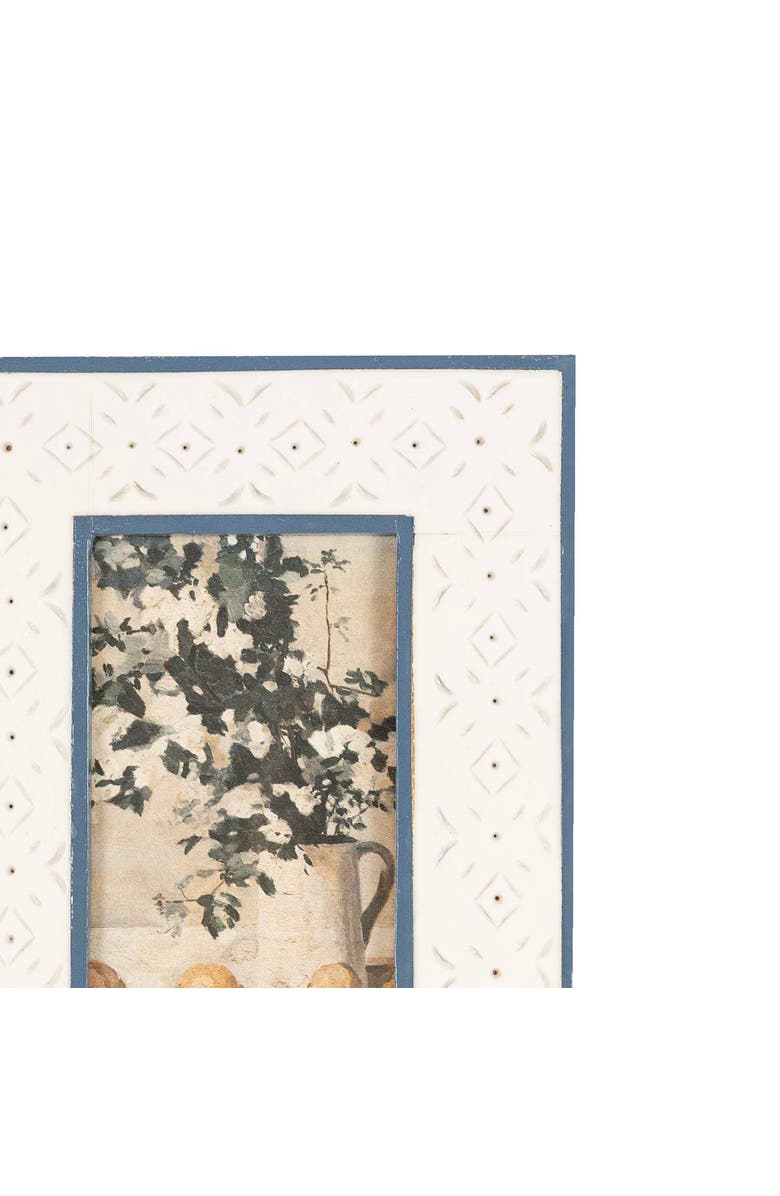 Foreside Home and Garden 4x6 Blue & Cream Rustic Mango Wood Geometric Pattern Photo Frame, Alternate, color, White