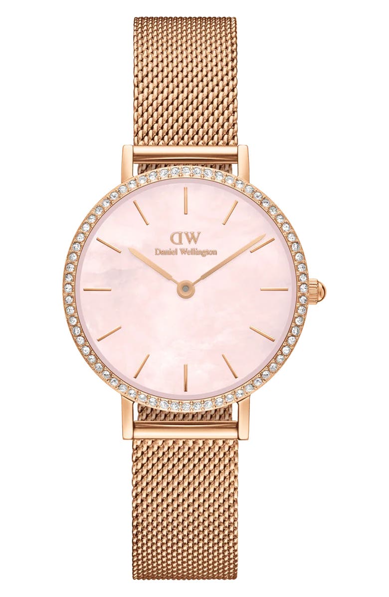Daniel Wellington Petite Lumine Mesh Strap Watch, 28mm, Main, color, Rose Gold