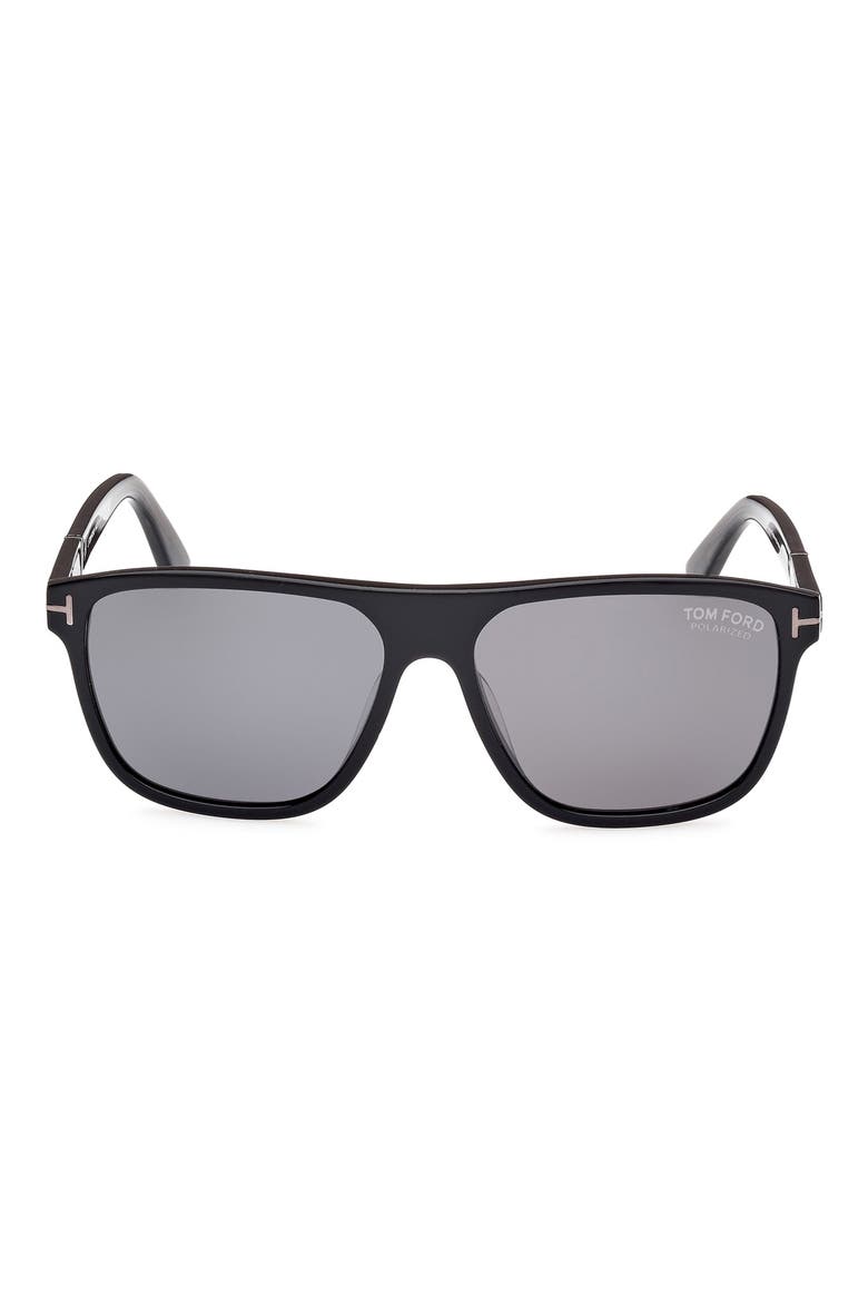 Frances 58mm Polarized Square Sunglasses, Main, color, SHINY BLACK GREY / SMOKE