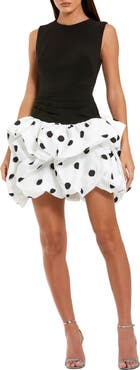 Mac Duggal Women's Sleeveless Crepe Mini Dress With Polka Dot Skirt