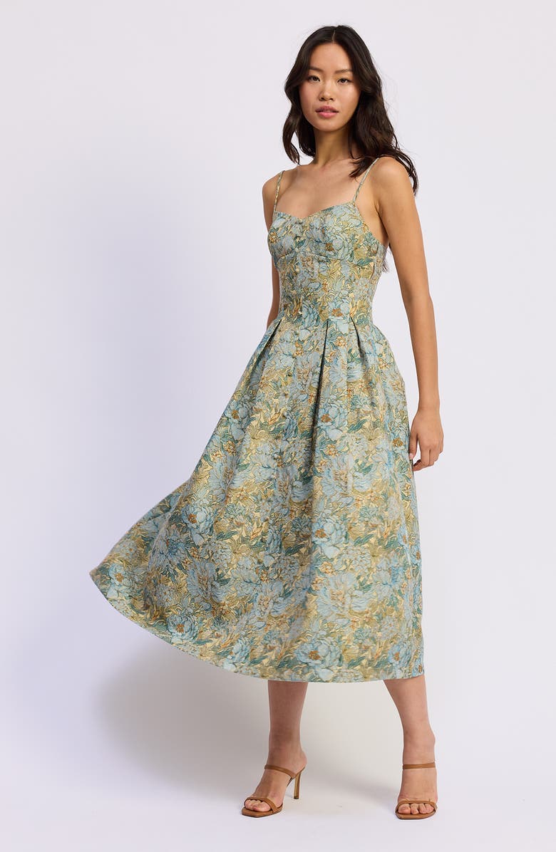 En Saison Kenna Floral Midi Dress, Alternate, color, Blue Teal Lemon