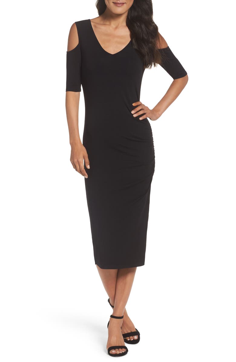Felicity & Coco Jake Cold Shoulder Midi Dress, Main, color, Black
