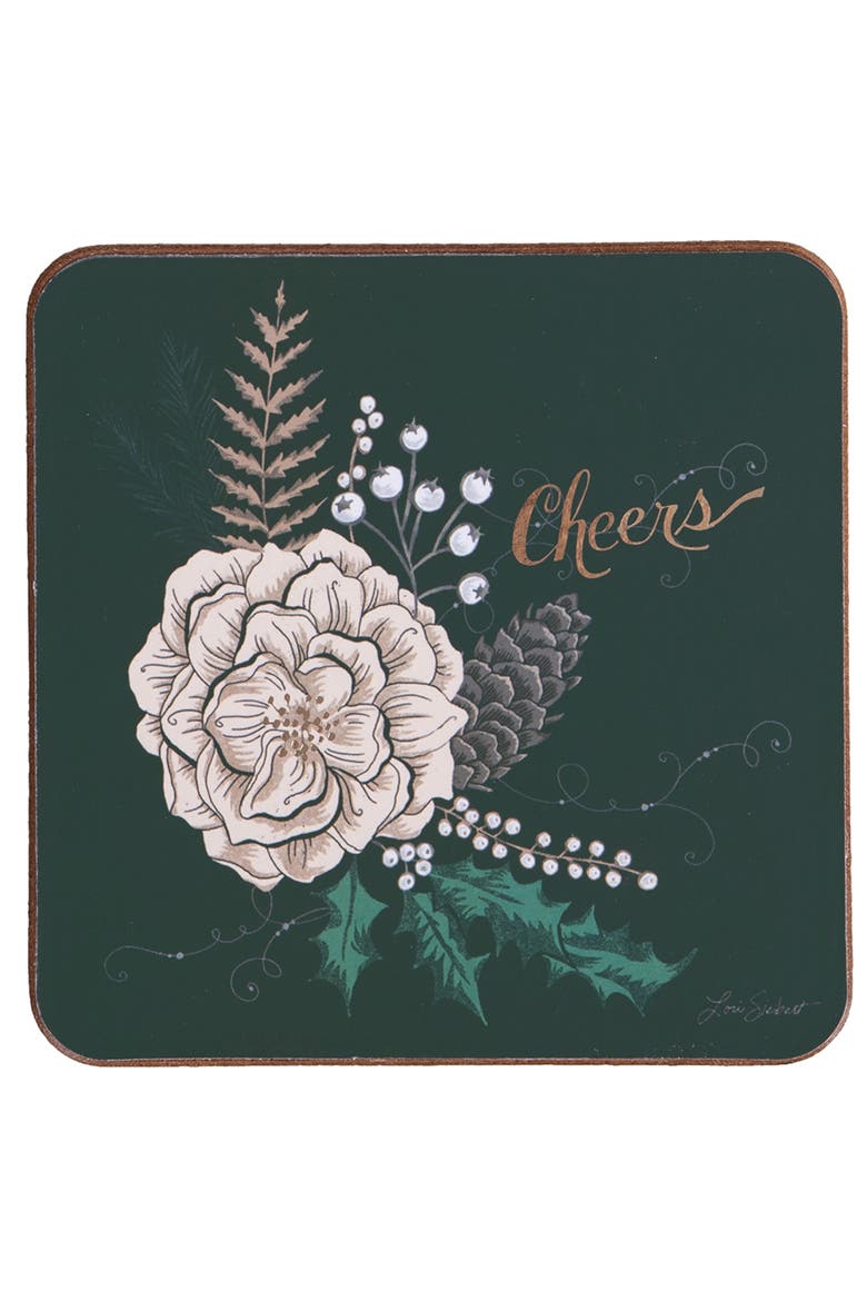 Emerald Christmas Coaster, Set of 4, Alternate, color, Green