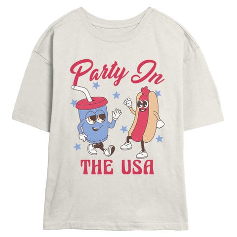 Junior's Hot Dog Party In The Usa Short Sleeve Skimmer T-shirt