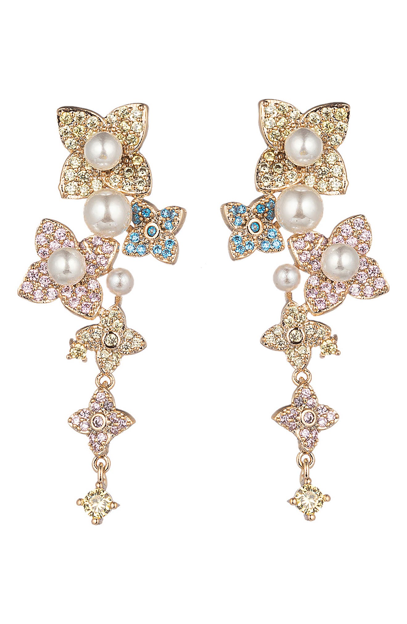 EYE CANDY LOS ANGELES Isabella Flower CZ & Pearl Statement Earrings